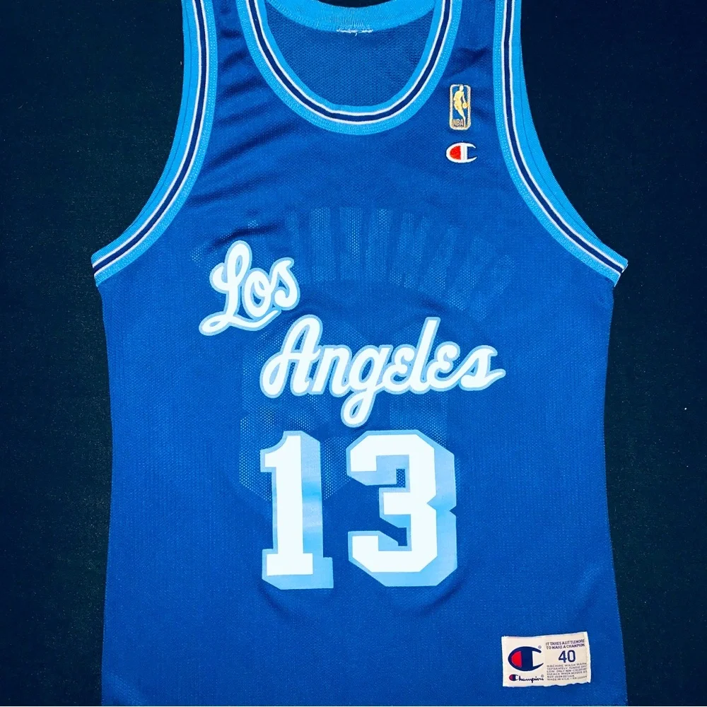 Rare Vintage Champion Wilt Chamberlain LA Lakers #13 Blue Jersey Gold Logo 40 M - Picture 3 of 10